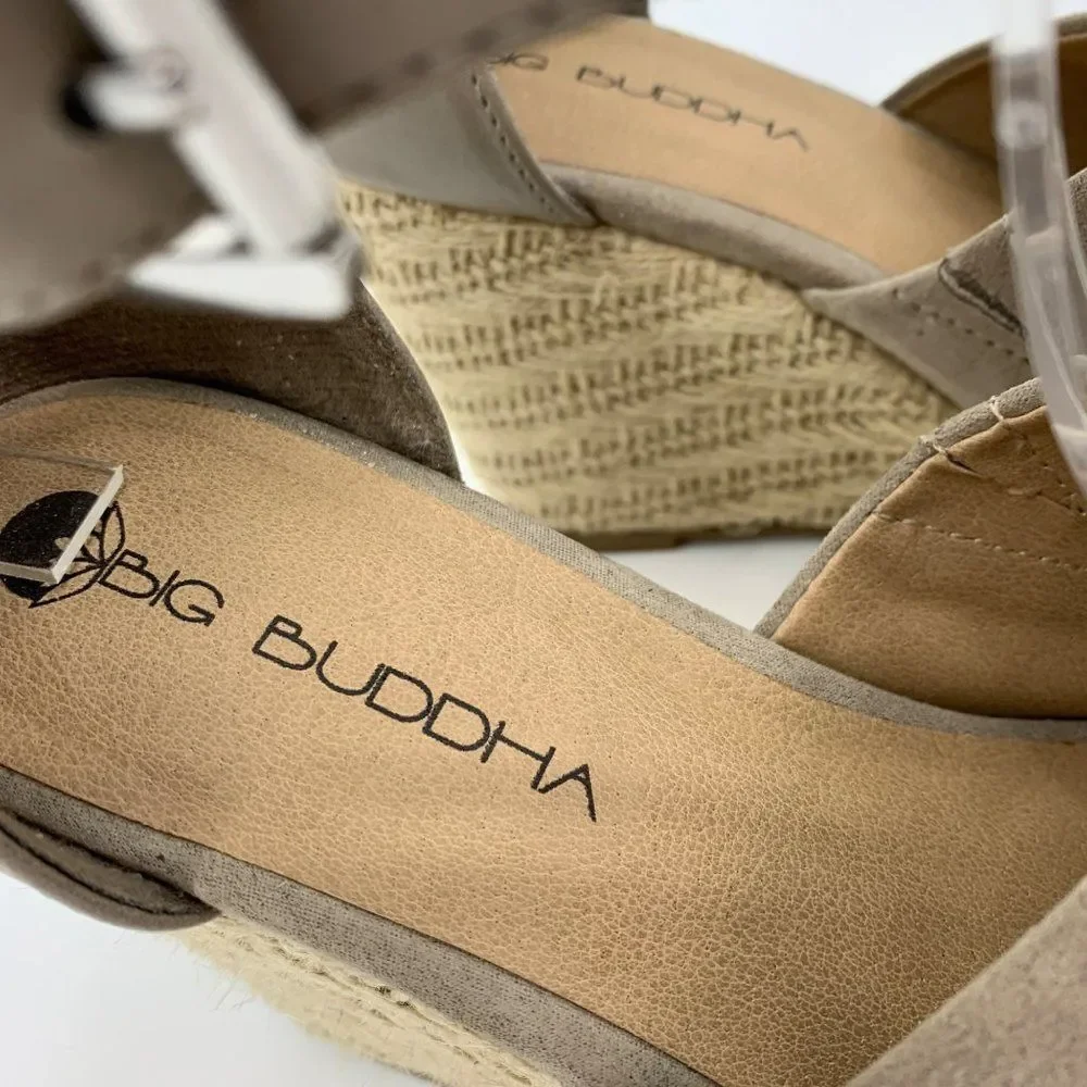 Big Buddha Womens Gray Suede Espadrille Platform Wedge Sandals Size 9 2306 shoes
